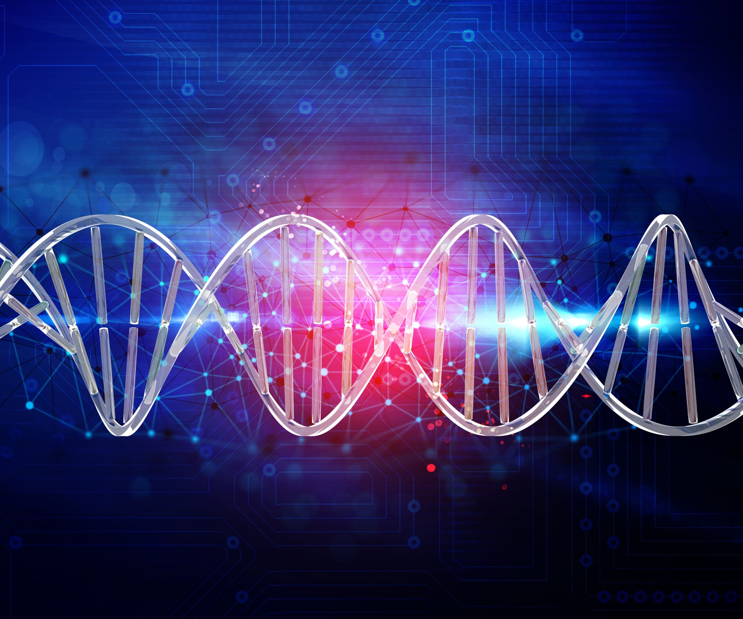 Abstract techno background with 3D DNA strand